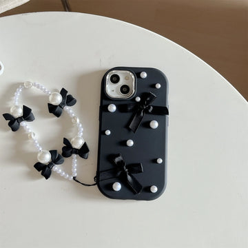 Qfdian For iPhone 15 14 13 12 11 Pro Max Case 3D Pearl Bowknot Drop-proof Silicone Protective Cover